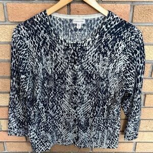 Garnet Hill 100% Merino Wool Button Up Sweater/Cardigan Blue & White Size M